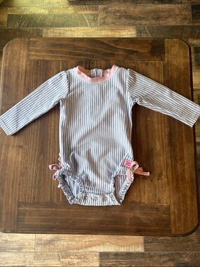 Ruffle butts Striped Long-Sleeve Baby Onesie with Pink Trim 12-18m